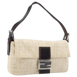 Borsa Fendi Baguette Zucca Canvas Medium Beige
