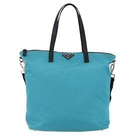 Prada Convertible Zip Tessuto Medium Turquesa