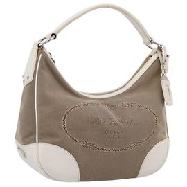 Prada Canapa Hobo Canvas with Leather Medium Beige