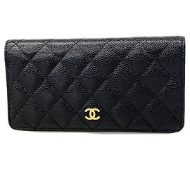Carteira Longa Chanel Preta em Pele de Bezerro Grão Preto
