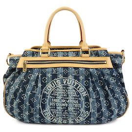 Louis Vuitton Porte Epaule Raye Striped Monogram Denim GM Blu