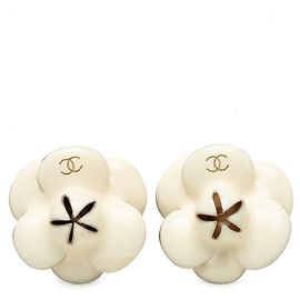 Chanel Coco Mark Camellia Earrings White Golden