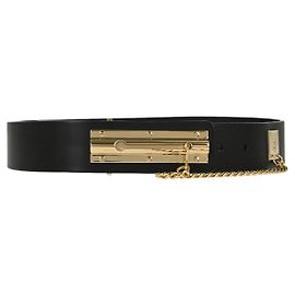 Ceinture Chanel en cuir fine avec boucle plaque Noir