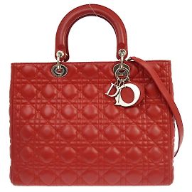 Christian Dior Lady Dior Cannage Quilt Lambskin Large Rouge