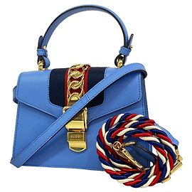 Gucci Sylvie Leather Handbag Blue Blue