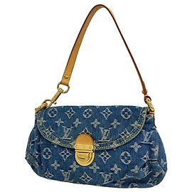 Borsa a spalla Mini Pleaty in denim Monogram Louis Vuitton Blu