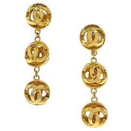 Brincos de pressão Chanel Dangle Ball em metal Dourado