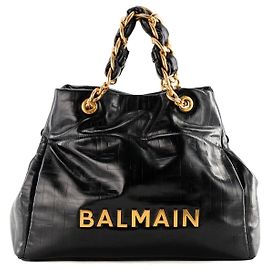 BALMAIN - Borsa Cabas 1945 Soft Balmain in pelle stropicciata nera Nero