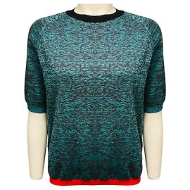 Marni Kurzärmliger Strickpullover aus Wolle Blau / Schwarz / Rot Blau