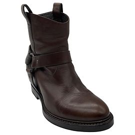 Brunello Cucinelli Brown Distressed Leather Ankle Boots with Monili Brown