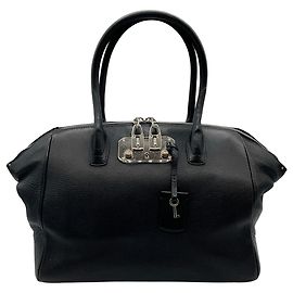 Autre Marque VBH Black Leather Brera Double Zip Satchel Black