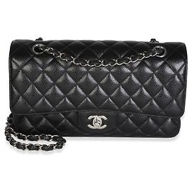 Borsa Chanel Medium Classic Double Flap in pelle caviar matelassé nera Nero