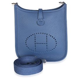 Hermès Bleu Tie Clemence Mini Evelyne TPM 16 PHW Azul