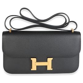Hermès Black Epsom Constance 1-Elan GHW Preto