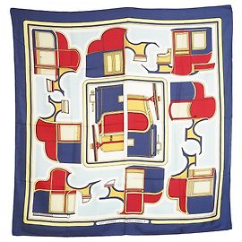 Hermès Les Coupés de Françoise de la Perrière Lenço de Seda 90 Azul Multicor