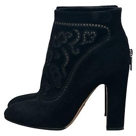 Gucci schwarze Wildleder bestickte Stiefeletten EU 37 gebraucht Andere