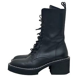 Khaite Black Leather Combat Boots Sz.38.5 Pre-owned Other