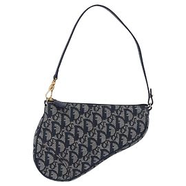 Christian Dior Vintage Saddle Bag Canvas Navy blue