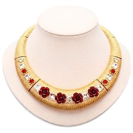 Colar Dolce & Gabbana com Rosas e Cristais Vermelho Dourado