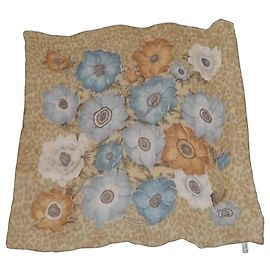 Salvatore Ferragamo Lenço de seda floral com estampado de leopardo Marrom Branco Azul Bege Laranja