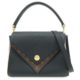 Louis Vuitton Double V en cuir de veau et toile Monogram Noir