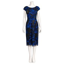 Vera Wang Blue Floral Sequin Sheath Dress Black Blue