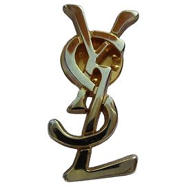 Yves Saint Laurent Spilla Logo YSL in Metallo Dorato D'oro