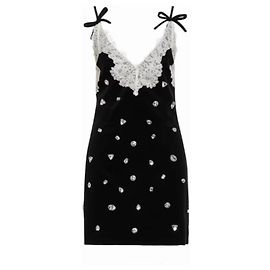Autre Marque Vivetta mini vestido de veludo preto com cristais e renda Preto