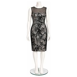 Vera Wang Black and Silver Metallic Brocade Sheath Dress Black Silvery