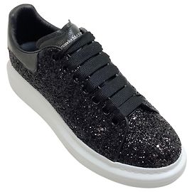 Alexander McQueen Black / White Oversized Black Glitter Sneakers Black