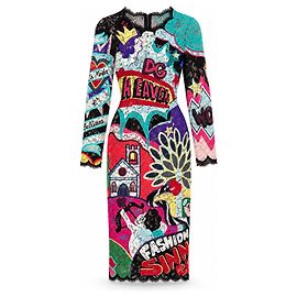 Abito midi in pizzo ricamato multicolore Dolce & Gabbana Multicolore