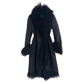 Ermanno Scervino Abrigo Largo de Nailon Negro con Piel Negro