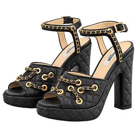 Moschino Resort 2016 Sandálias Plataforma em Couro Acolchoado Preto
