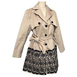Autre Marque Williams Beige-Schwarzer Wasserabweisender Trenchcoat mit Spitze L/XL Schwarz Beige
