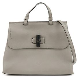 Gucci Bamboo Daily Top Handle Leather Small Castaño