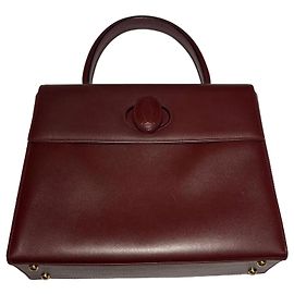 Cartier Burgundy Leather Top Handle Handbag Dark red