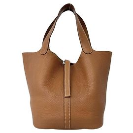 Hermès Borsa HERMES Picotin MM in pelle Taurillon Clemence Marrone