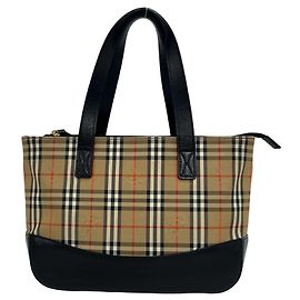 Sac à main cabas Burberry Nova Check Pattern Noir Beige
