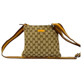Borsa a tracolla in pelle e tela GG Pattern Gucci Marrone