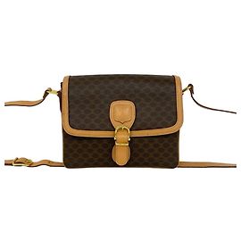 Céline Sac à épaule en cuir Celine Macadam Blazon Pattern Triomphe Marron