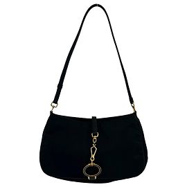 Borsa a tracolla Prada in Tessuto Pocono con placca circolare e logo Triangle Nero