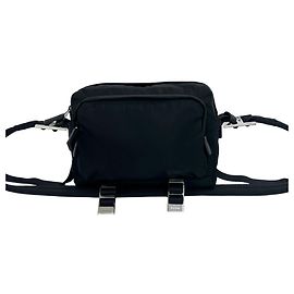 Bolso de hombro Prada de nailon negro y cuero Negro