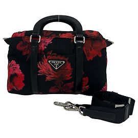 Mini borsa a mano due vie Prada con logo triangolare Nero Rosso