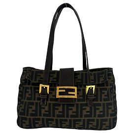 Sac à main cabas Fendi Vintage Zucca FF Pattern Marron Noir