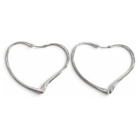 Autre Marque Tiffany & Co. Elsa Peretti Open Heart Hoop Medium Silver Ohrringe Silber