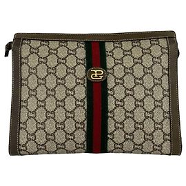 Gucci Old Sherry Line Plus Logo Hardware Clutch Tasche Braun Rot
