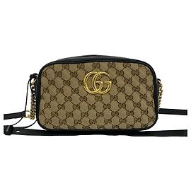 Bolsa de Ombro Mini Gucci GG Marmont Marrom Preto