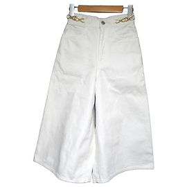 Céline Celine Triomphe Signature Denim Wide Pants White Other