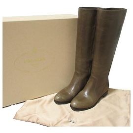 Prada Leather Long Boots Brown