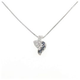 Autre Marque Pt850 Sapphire Diamond Necklace Blue